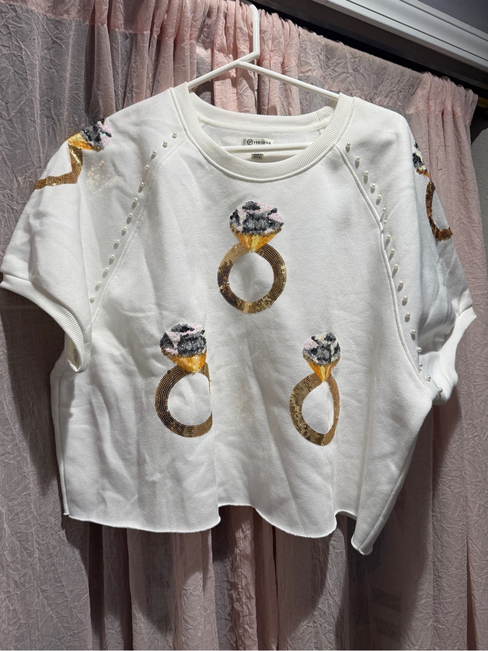 Versona Short Sleeve BRIDE Sequin Ring Top